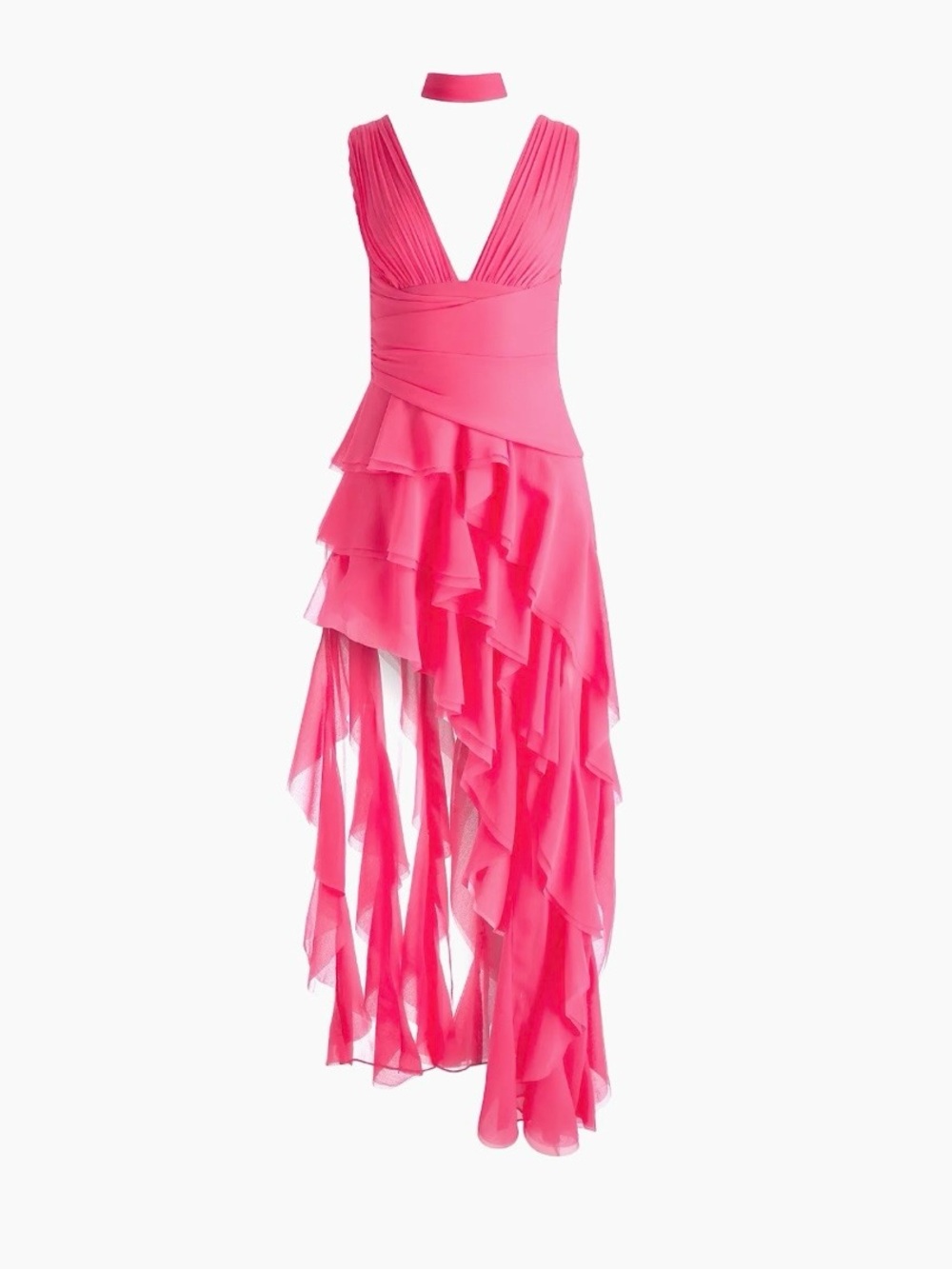Alice + Olivia Fuchsia Ruffled High-Low V-Neck Dress - Picture 5 of 10